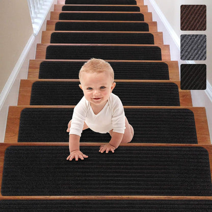 RIOLAND Stair Treads Carpet Non-Slip Indoor Stair Runners for Wooden Steps, Stair Rugs for Kids and Dogs, Set of 15, 8" X 30", Gray