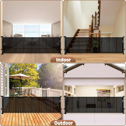 236" Retractable Baby Gate Extra Wide, 41" Tall Retractable Dog Gate for Stairs, Doorways, Decks, Mesh Gate Long Child Gate Pet Gate for Indoor, Outdoor, with Reinforced Mesh Rods, Dual Locks