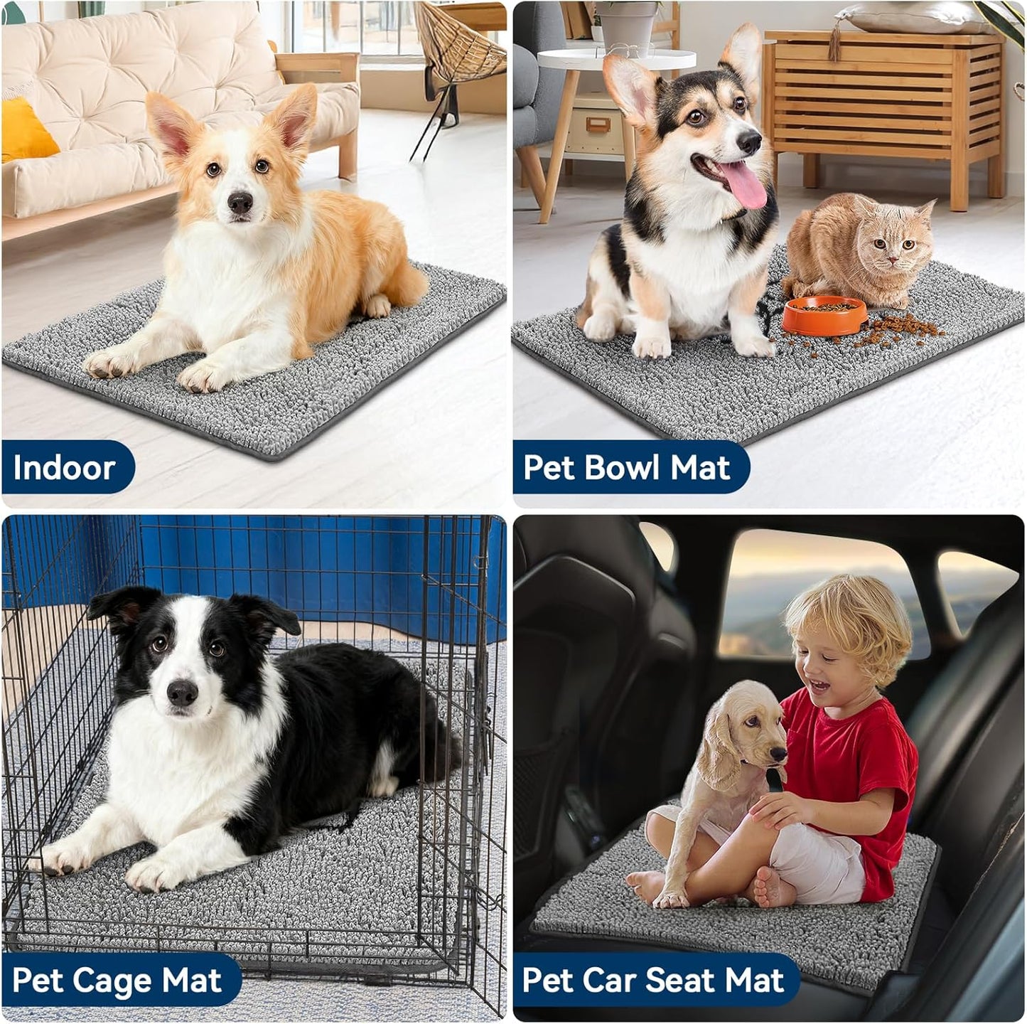 Bcoimo Super Absorbent Dog Door Mat, 30"*20" Anti Slip Mat for Muddy Paws, Pet Rugs for Dirty Paws Washable that Absorbs Moisture and Dirt, for Dog Cage and Pet Resting Carpet