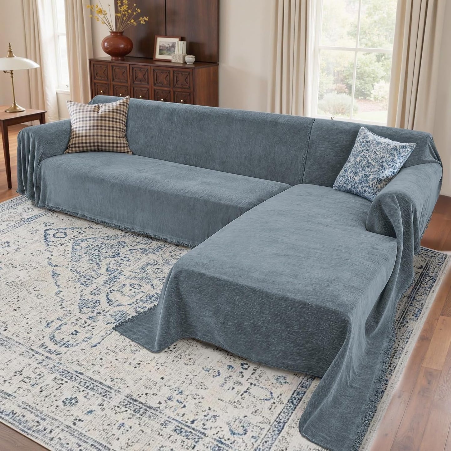 Sectional Couch Covers, 2 Pieces Washable L Shaped Couch Covers Sofa Blanket for Dogs Pet Friendly Sectional Sofa Slipcovers Furniture Covers,71"x 110"+ 71"x 118",(X-Large,Dark Gray)