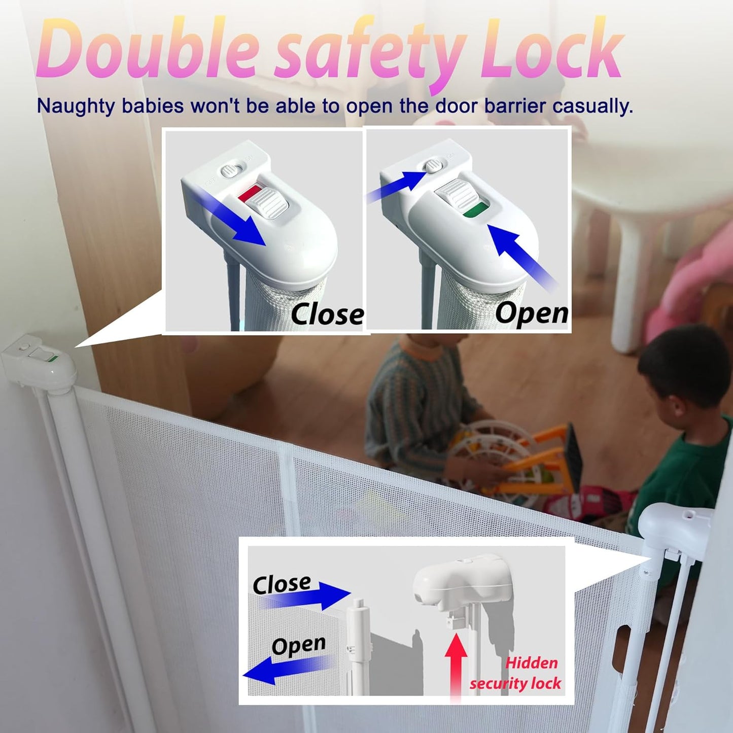240" Retractable Baby Gates Extra Wide for Large Opening, 41" Extra Tall Retractable Dog Gate Pet Gates, Long Child Safety Mesh Gate with Fiberglass Rods for Stairs, Doorways, Hallways, Indoor/Outdoor