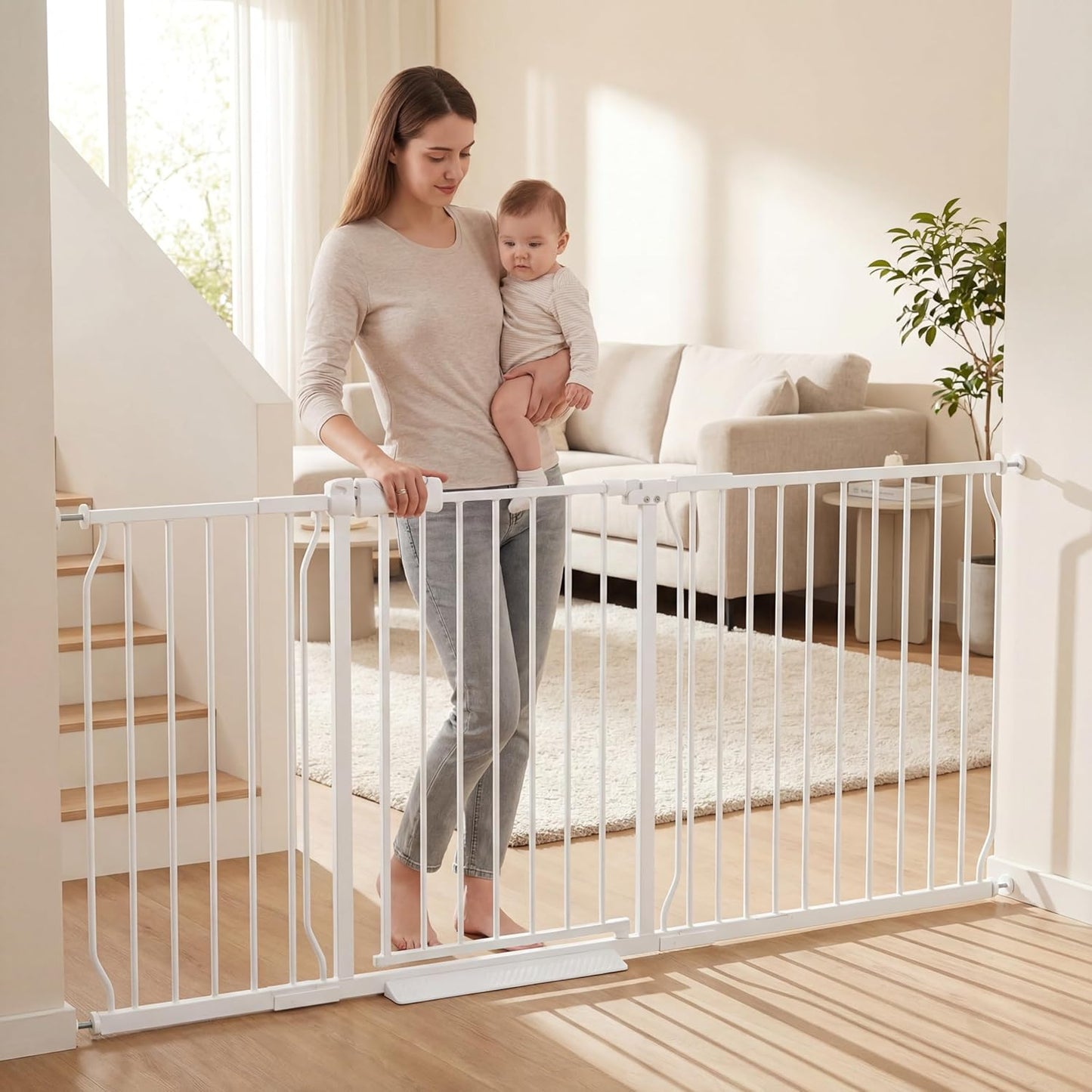 Extra Wide Baby Gate Tension Indoor Safety Gates Black Metal Large Pressure Mounted Pet Gate Walk Through Long Safety Dog Gate for The House Doorways Stairs (62.2"-66.93"/158-170CM, Black)