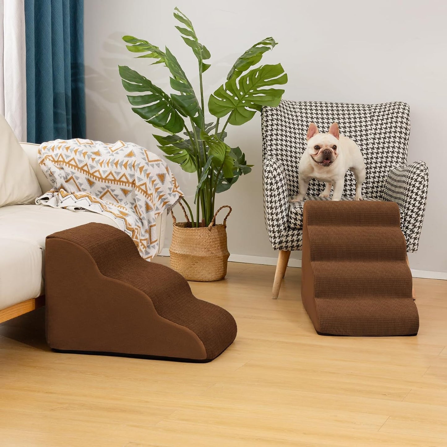 Aodisman 3-Step Dog Ramp and Stairs for Sofa and Chair - Non-Slip Sturdy Pet Steps for Small Dogs and Cats,15.7" H,Grey