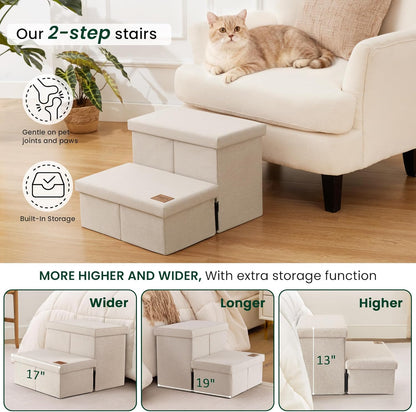 Love's cabin Dog Stairs with Storage 13" H, Foldable Pet Stairs for Small Medium or Large Dogs, Cat Puppy Steps Ramp with Zip up to 150 lbs, Solid Grey, 2 Steps