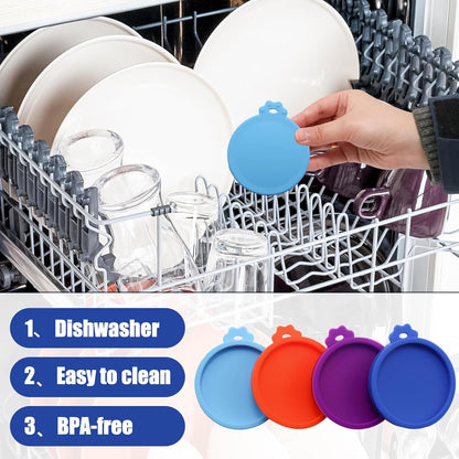 PINE & LINEN 4 Pcs 2.5inch Durable Pet Can Lids, Silicone Small Pet Can Covers Waterproof Cat Food Cans Lids for 3 oz Cat Food Cans（Yellow+Red+Pink+Blue）