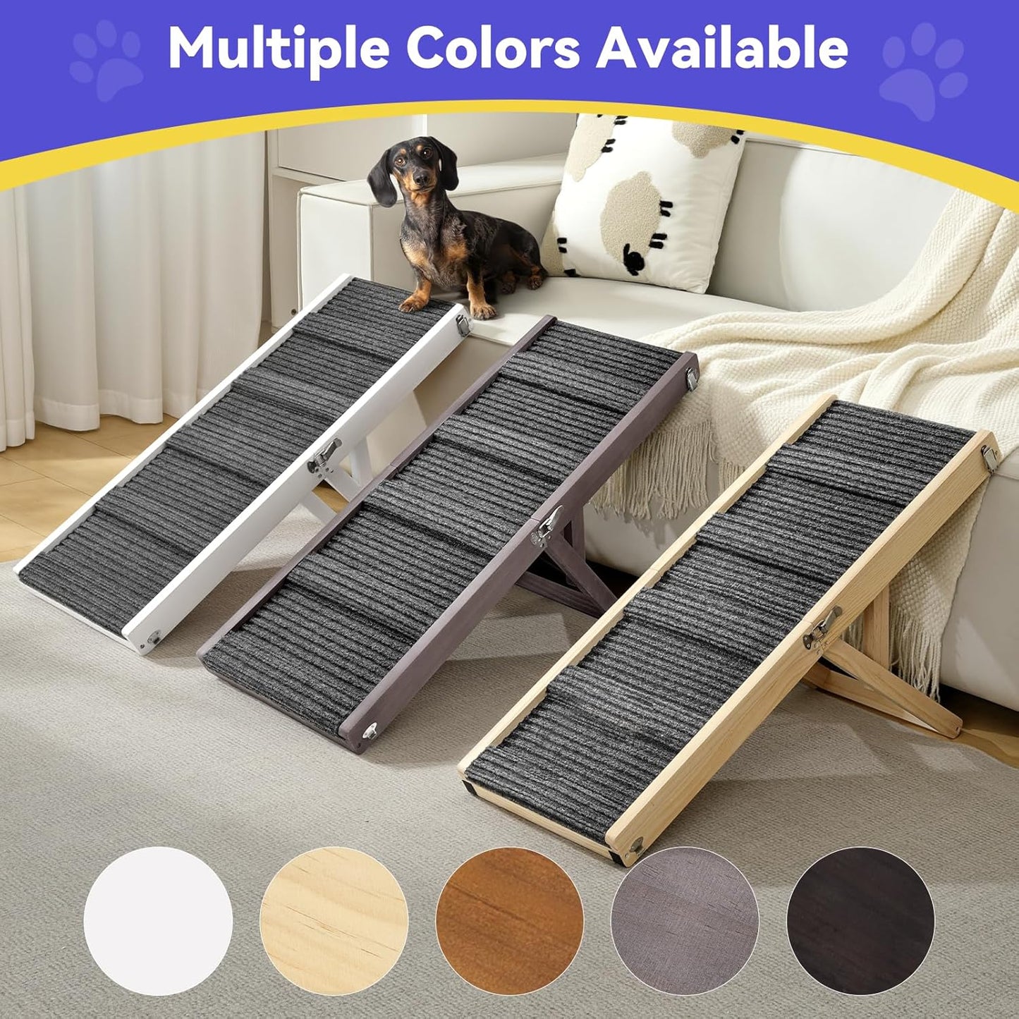 2026 Upgraded Dog Ramp for Couch, Foldable Small Dog Ramp for Sofa, 4 Adjustable Height from 13'' to 21", Portable Stable Pet Steps with Non-Slip Pad, Pet Ramps Use for Sofa Couch Stairs