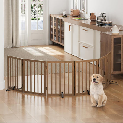 Freestanding Foldable Dog Gate - 4 Panel Room Divider with Metal Support Feet (Black)
