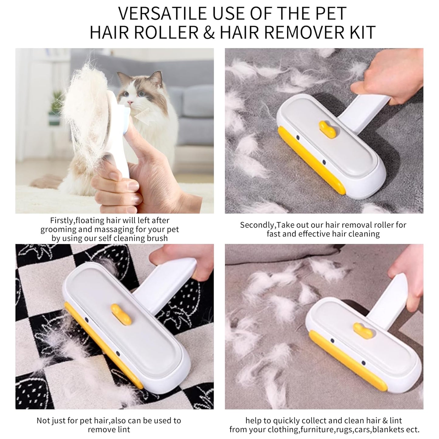 Pet Hair Roller & Hair Remover Kit,Self Cleaning Slicker Brush for Cat,Dog,Lint Rollers for Couch,Furniture,Carpet,Bedding,Car Interiors,Pet Hair deshedding Brush,Fur & Lint Remover Tool for Dog Cat