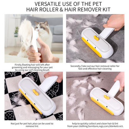 Pet Hair Roller & Hair Remover Kit,Self Cleaning Slicker Brush for Cat,Dog,Lint Rollers for Couch,Furniture,Carpet,Bedding,Car Interiors,Pet Hair deshedding Brush,Fur & Lint Remover Tool for Dog Cat