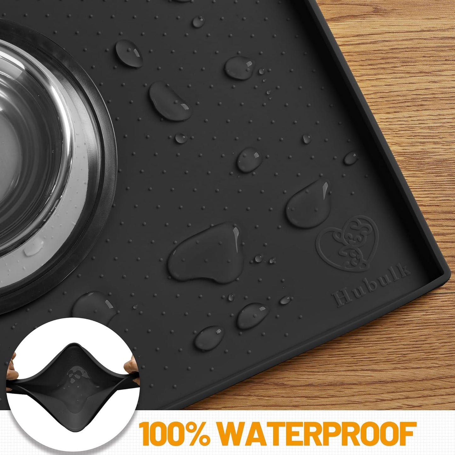 Hubulk Dog Feeding Mat,100% Waterproof Food Grade Silicone Pet Food and Water Bowl Placemat,Dishwasher, High Raised Edge to Prevent Spills,Nonslip Tray to Stop Messes on Floor (19"x12"x0.5", Grey)