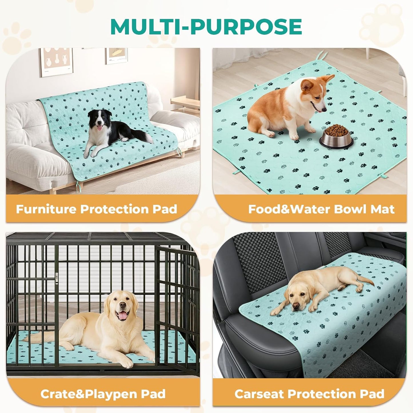 Fostanfly Washable Pee Pads for Dogs, 2 Pack Large 36"x41" Ultra-Absorbent and Leak-Proof Non-Slip Reusable Potty Training Pads for Dogs, Cats, Puppy, Potty Training of Add 8 Lanyards