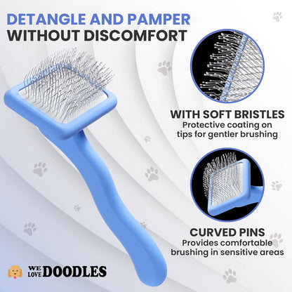 We Love Doodles Slicker Brush with Non Scratching Pins - Dog Brush with Coated Pins, Slicker Brush for Dogs Dematting, Grooming Brushes for Short Haired & Long Haired, Poodle & Goldendoodle (Small)