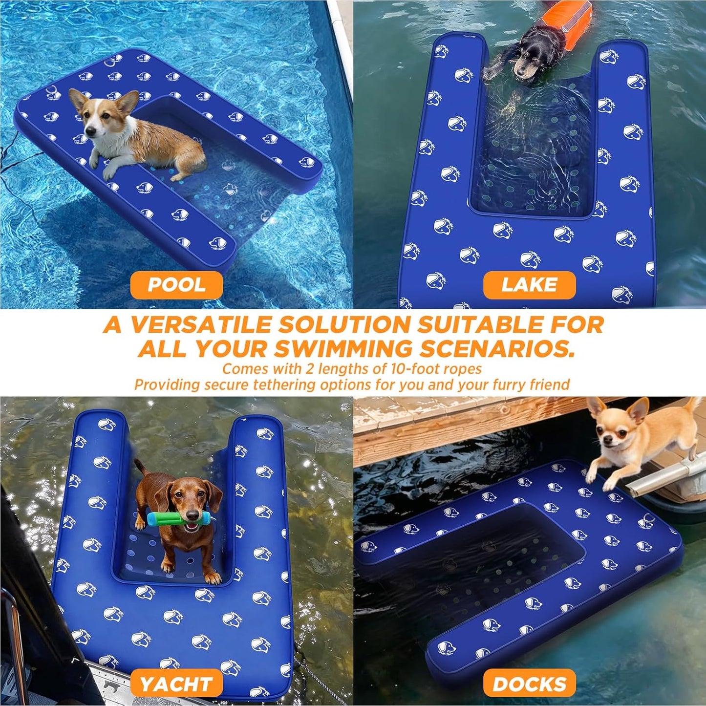 Inflatable Dock Platform, Medium Dog Boat Ramp Floating Non-Slip Oxford and PVC with Small Water Ramp for Dogs Pool, Dock, Lake with Traction Rope, Manual Air Pump (3.2ft x 2.2ft x 4in) M01