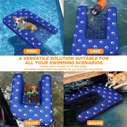 Inflatable Dock Platform, Medium Dog Boat Ramp Floating Non-Slip Oxford and PVC with Small Water Ramp for Dogs Pool, Dock, Lake with Traction Rope, Manual Air Pump (3.2ft x 2.2ft x 4in) M01