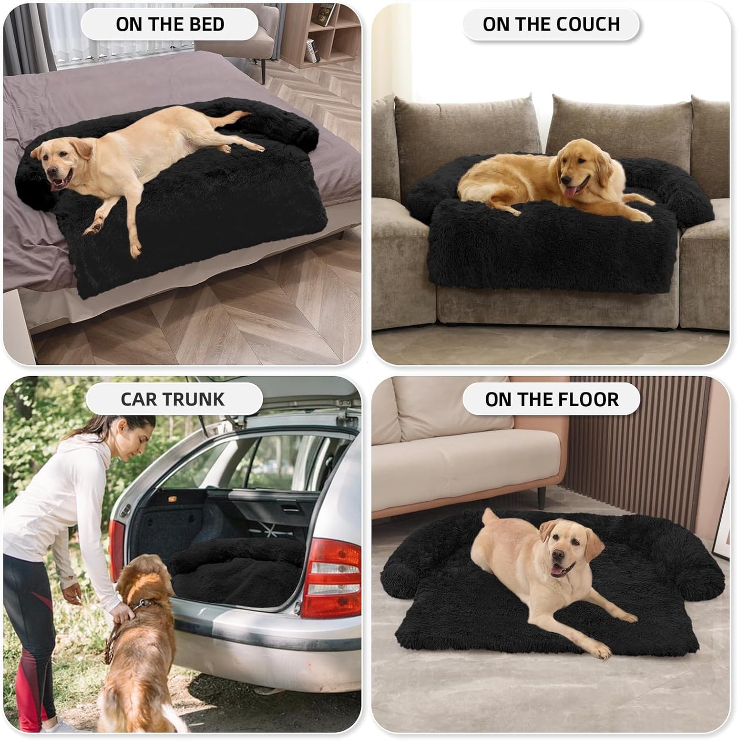 Calming Dog Bed Fluffy Plush Dog Mat for Furniture Protector with Removable Washable Cover for Large Medium Small Dogs and Cats (Large, Light Grey)