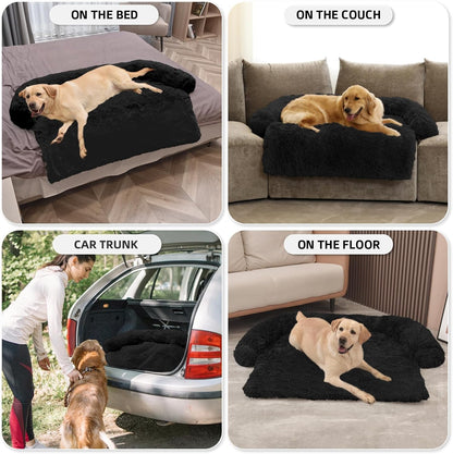 Calming Dog Bed Fluffy Plush Dog Mat for Furniture Protector with Removable Washable Cover for Large Medium Small Dogs and Cats (Large, Light Grey)