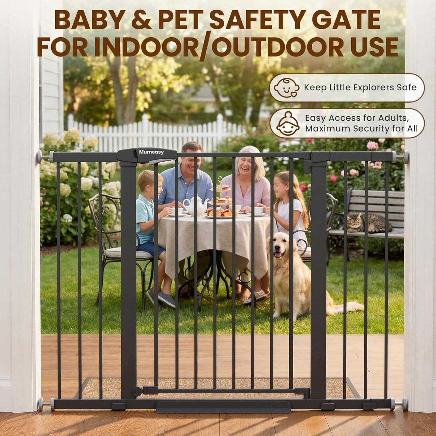 Mumeasy 36" High Extra Tall Dog Gate, 29.6"-40.5" Wide Pressure Mounted Tall Baby Gate for Dog, Auto Close Pet Gate with Door for Stairs,Doorways,House,Black