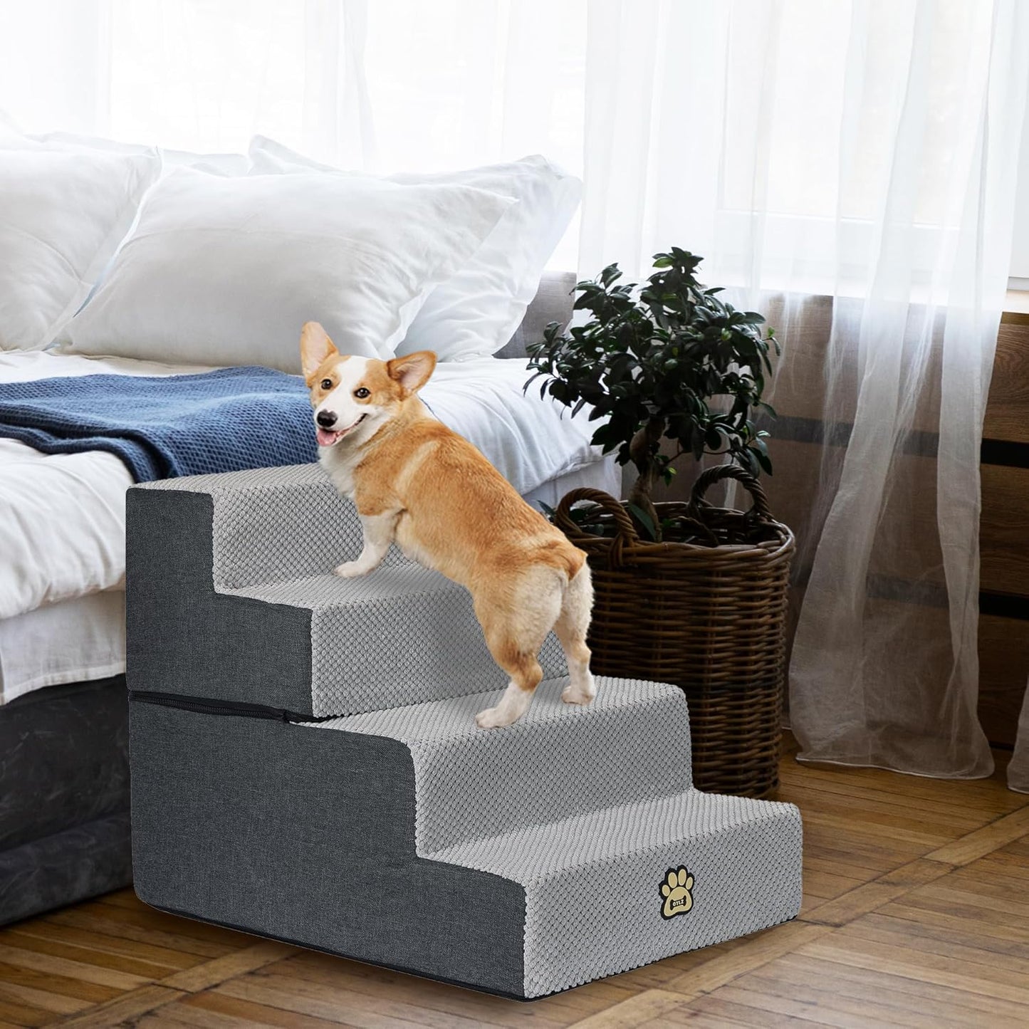 Pet Steps Dog Stairs for Sofa Couch and Bed High Density Sponge Pet Ramp with Removable Washable Cover Non-Slip Base Stable Dog Steps 15.7" H