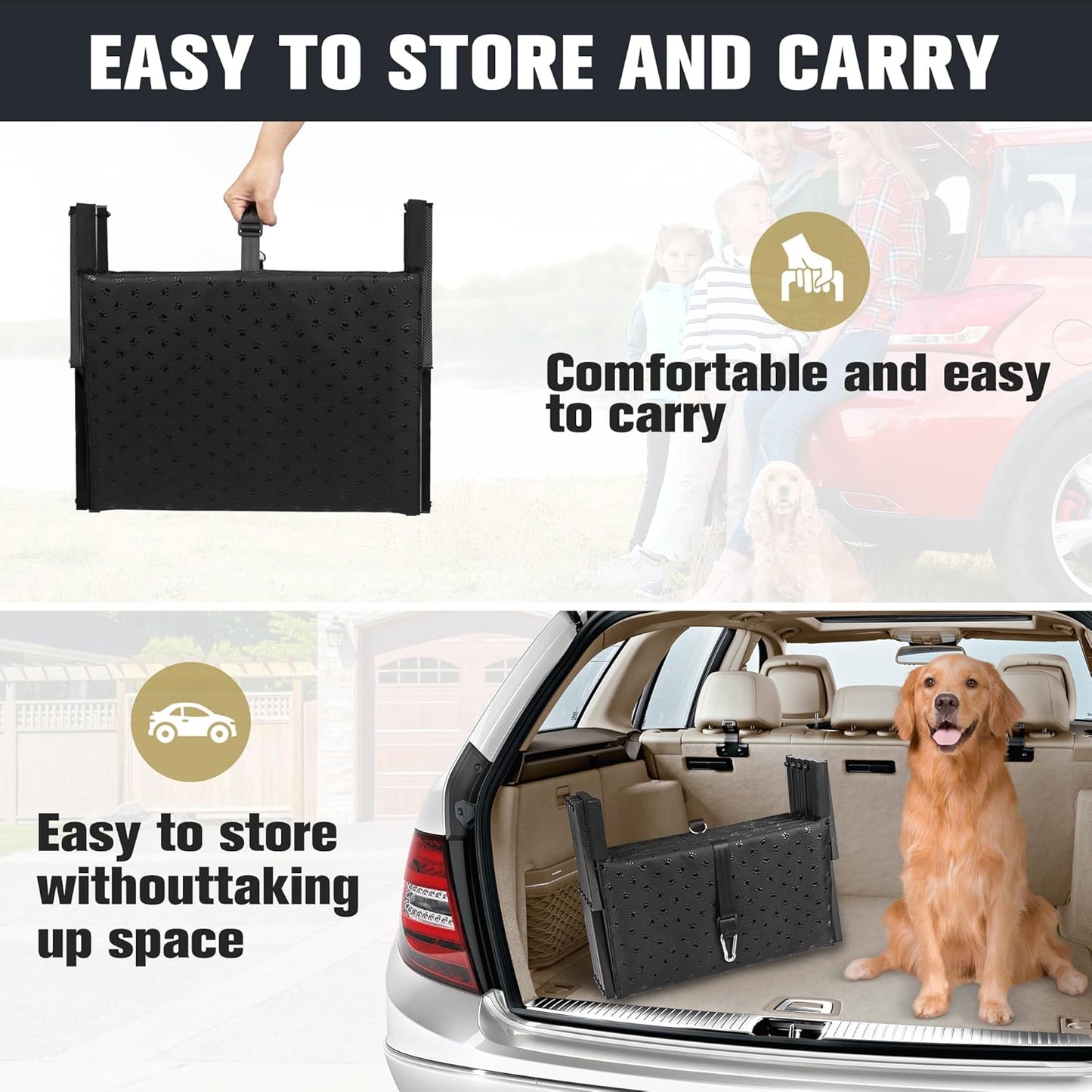Dog Stairs for Car - Foldable Dog Ramps for Large Dogs with Non Slip Surface, Portable Dog Steps for Cars and SUV, Truck, Support Up to 200 Lbs