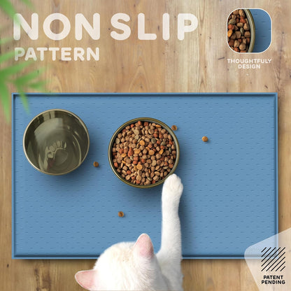 Dog Food Mat - Raised Edges Dogs Mat for Food and Water Prevent Spill, Waterproof Cat Food Mats Protect Floors, Easy Clean Dog Bowl Mats for Food and Water, Silicone Pet Feeding Placemats