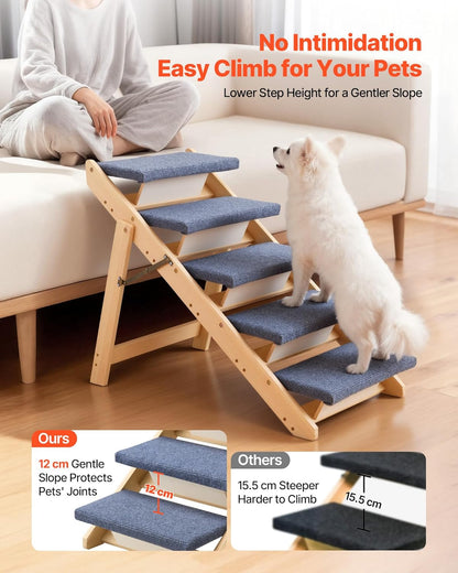 VEVOR Wood Pet Stairs, 2-Step Dog Stairs for Beds, Sofa & Cars, 110lbs Load Capacity, Floded Flat Design, Stable & Sturdy Cat & Dog Step Ladder for Small Medium Large Older Pet Puppy Essentials