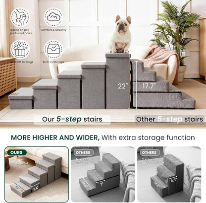 Love's cabin Dog Stairs with Storage 13" H, Foldable Pet Stairs for Small Medium or Large Dogs, Cat Puppy Steps Ramp with Zip up to 150 lbs, Solid Grey, 2 Steps