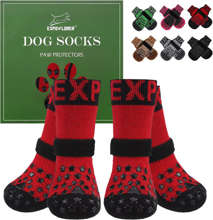 EXPAWLORER Anti Slip Dog Socks to Prevent Licking Paws, Dog Shoes for Hot Pavement Walk, Dog Booties for Hardwood Floors, Dog Boots & Paw Protectors with Grippers for Small Medium Large Senior Dogs M