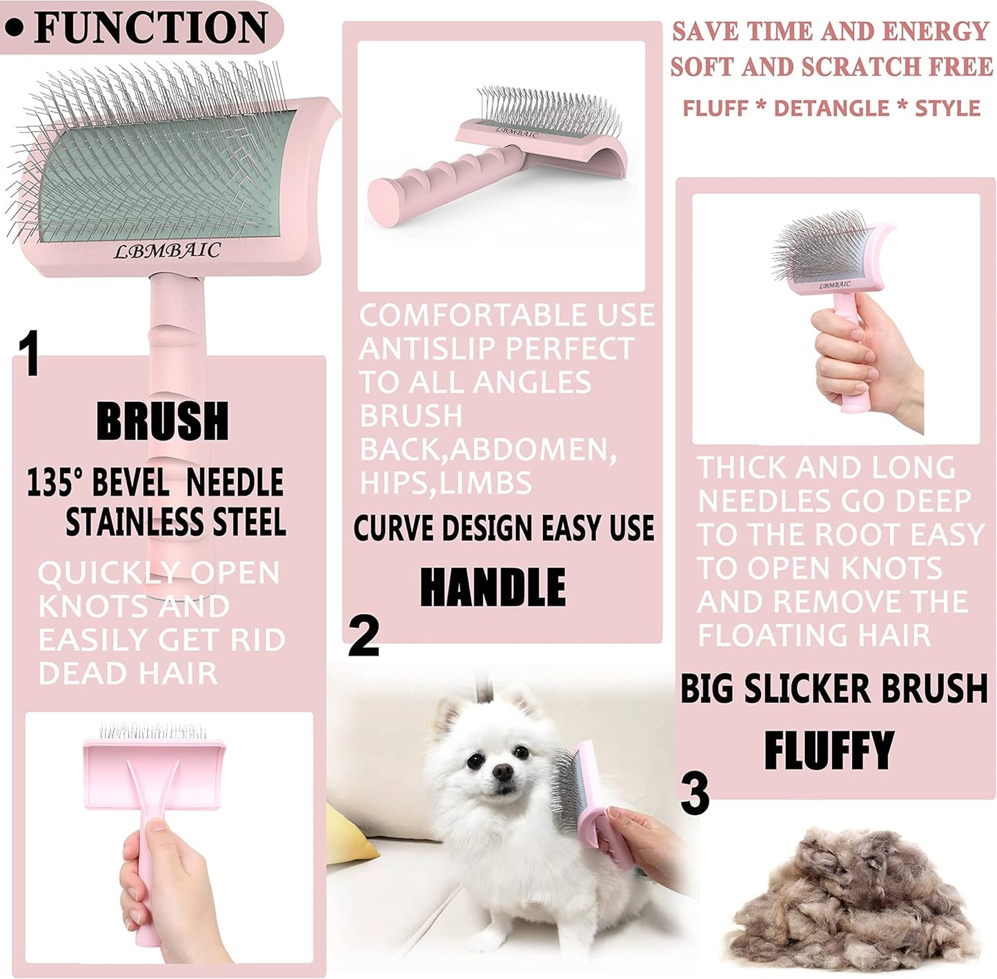 Slicker Brush for Poodles and Goldendoodles - Curved Brush for Thick, Fluffy, Shedding Fur on Dogs and Cats - Soft, Gentle Pins for Grooming (Blue)