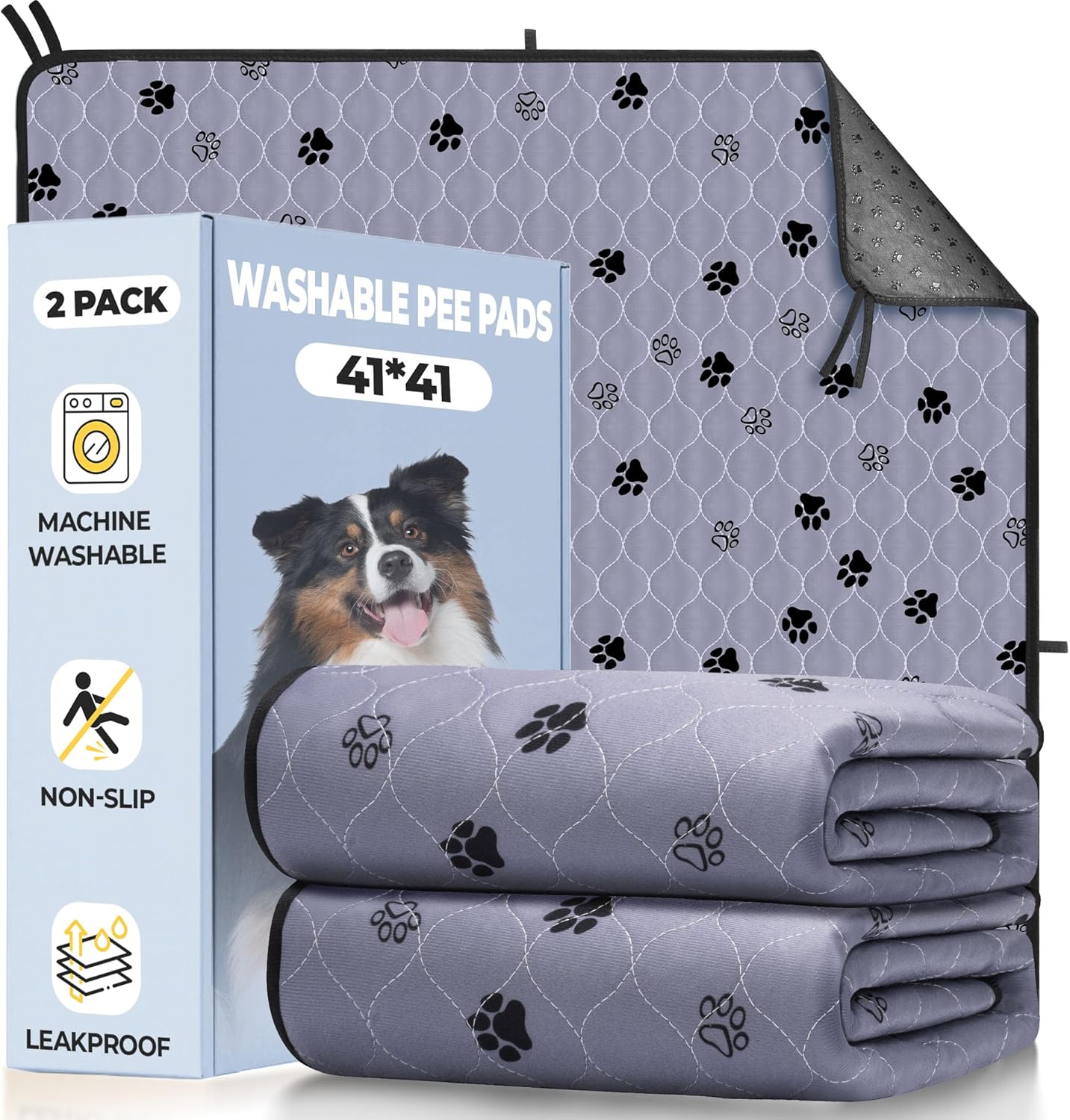 Fostanfly Washable Pee Pads for Dogs, 2 Pack Large 36"x41" Ultra-Absorbent and Leak-Proof Non-Slip Reusable Potty Training Pads for Dogs, Cats, Puppy, Potty Training of Add 8 Lanyards