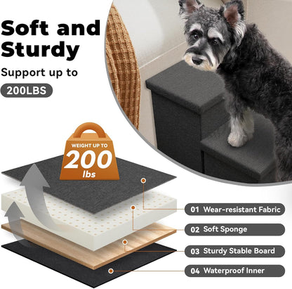 Zerbuger Wider Dog Ramp for High Bed with Storage 18" H, Foldable Dog Stairs for Small Medium Large Older Senior Animal, Sturdy Dog Step for Climbing Bed or Couch, Arthritis-Friendly (Gray, No Condo)