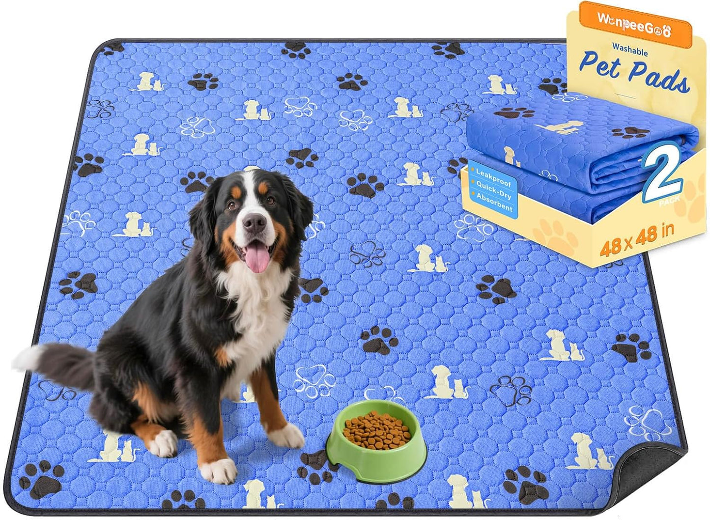 WanpeeGoo Washable Pee Pads for Dogs, 4 Pack Absorbent Reusable Training Dog Pads Pet Puppy Pads, Non-Slip Potty Pads for Whelping, Playpen, Crate, Bed, Grey 18"x24"