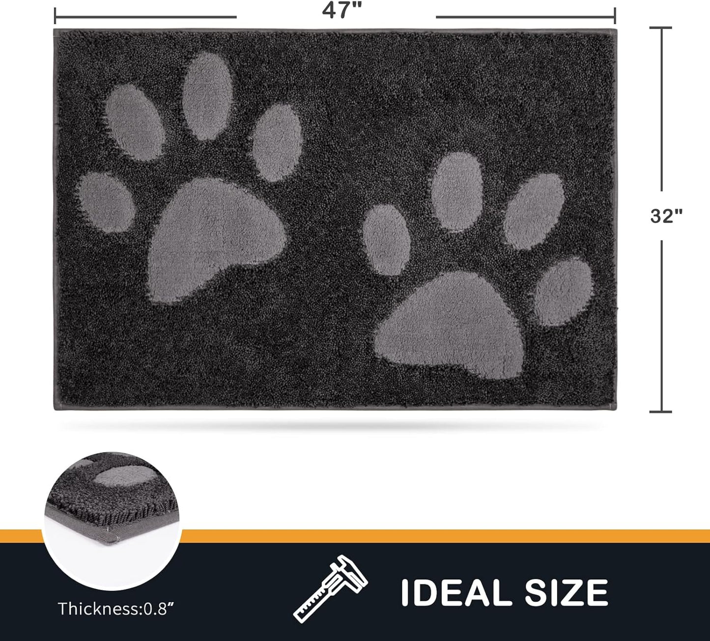 PURRUGS Dirt Trapping Door Mat 20" x 31.5", Non-Skid/Slip Machine Washable Microfiber Entryway Rug, Dog Doormat, Super Absorbent Welcome Mat for Muddy Wet Shoes and Paws, Grey
