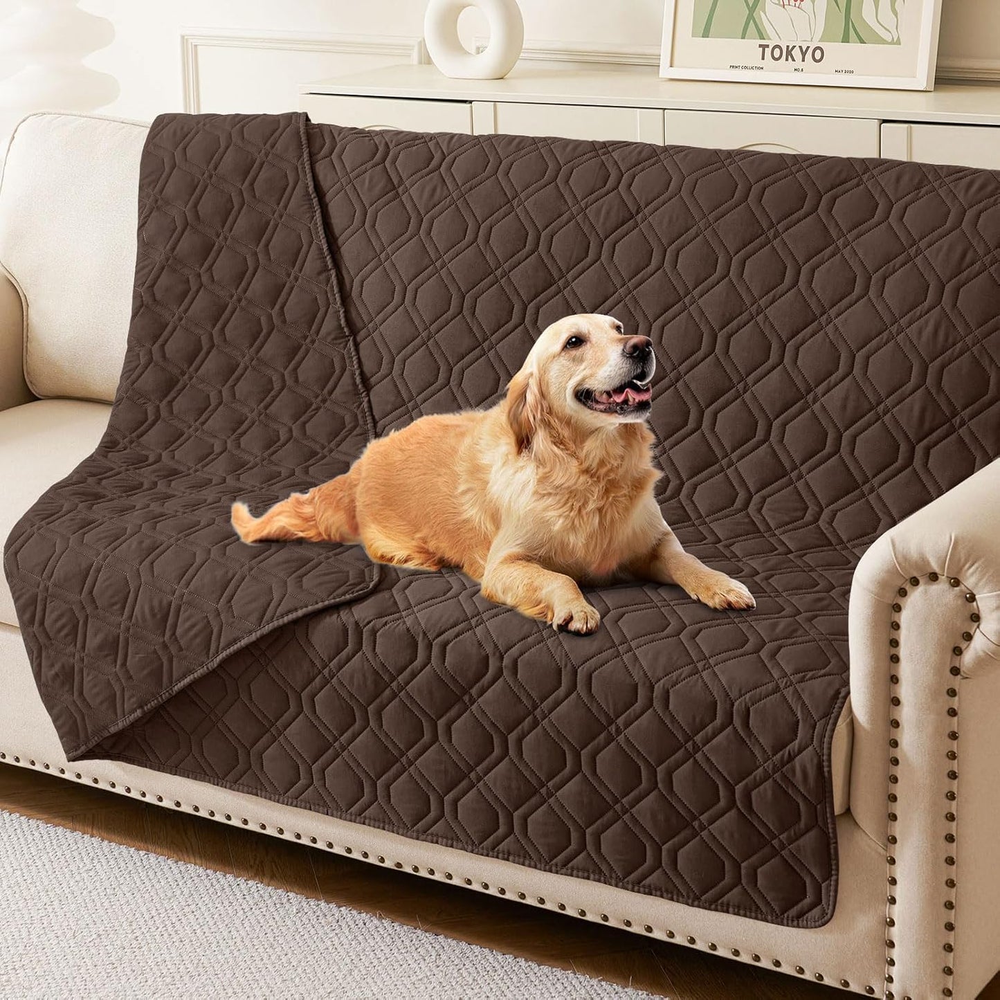 hyha Waterproof Dog Bed Blanket, Soft Pet Blankets, Waterproof Couch Cover for Dogs, Reversible Sofa Covers Washable for Furniture (30x70 Inch, Taupe/Beige)