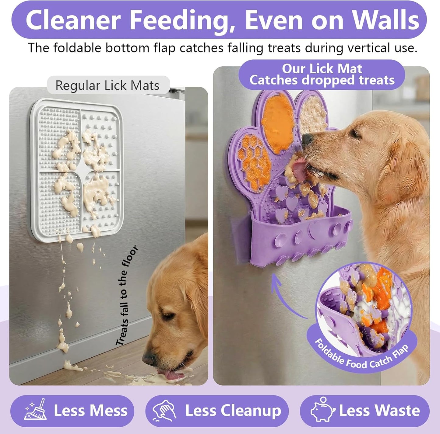Dog Lick Mat with Suction Cups, Slow Feeder & Enrichment Mat for Dogs & Cats, Silicone Feeding Mat for Wet & Dry Food, Anxiety Relief, Mess-Free Foldable Pocket Design, Pink