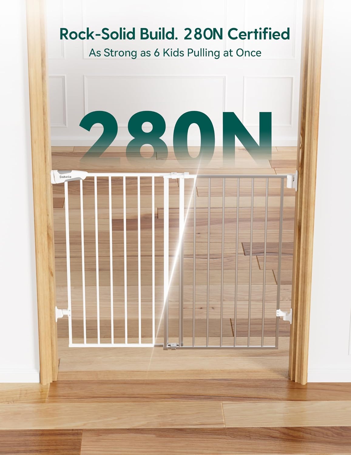 Babelio Baby Gate for Stairs, Kitchen & Doorways, 26-43" W 28" H No Bottom Bar| Easy Installation| One-Handed Operation| Auto-Close| Hardware Mount (Drill Needed) Safety Dog/Pet Gate Indoor (White)