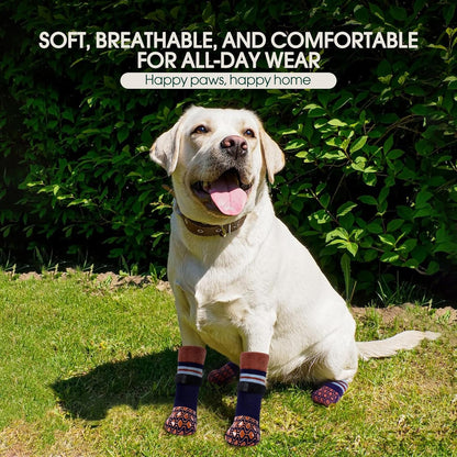 Kuoser Non Slip Dog Socks for Hardwood Floors, Dog Grippy Socks with Double-Sided Traction, Anti Slip Dogs Booties Paw Protectors to Prevent Licking Paws for Small Medium Large Senior Dogs, 4 Pack-M