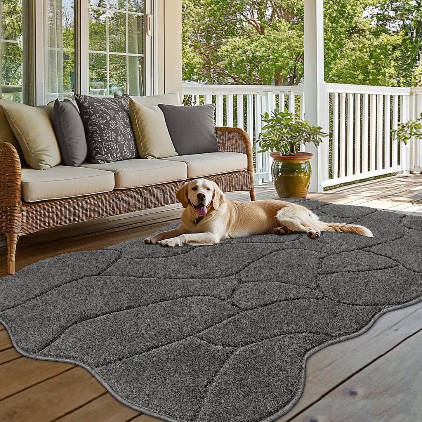 BSICPRO Large Dog Door Mat for Mud Paws, 22x47 Absorbent Dirt Trapper Long Door Mat, Non-Slip Washable Mud Mat for Dogs, Microfiber Soft Pet Rug Mat for Entryway, Dog Paws, Patio (Gray)