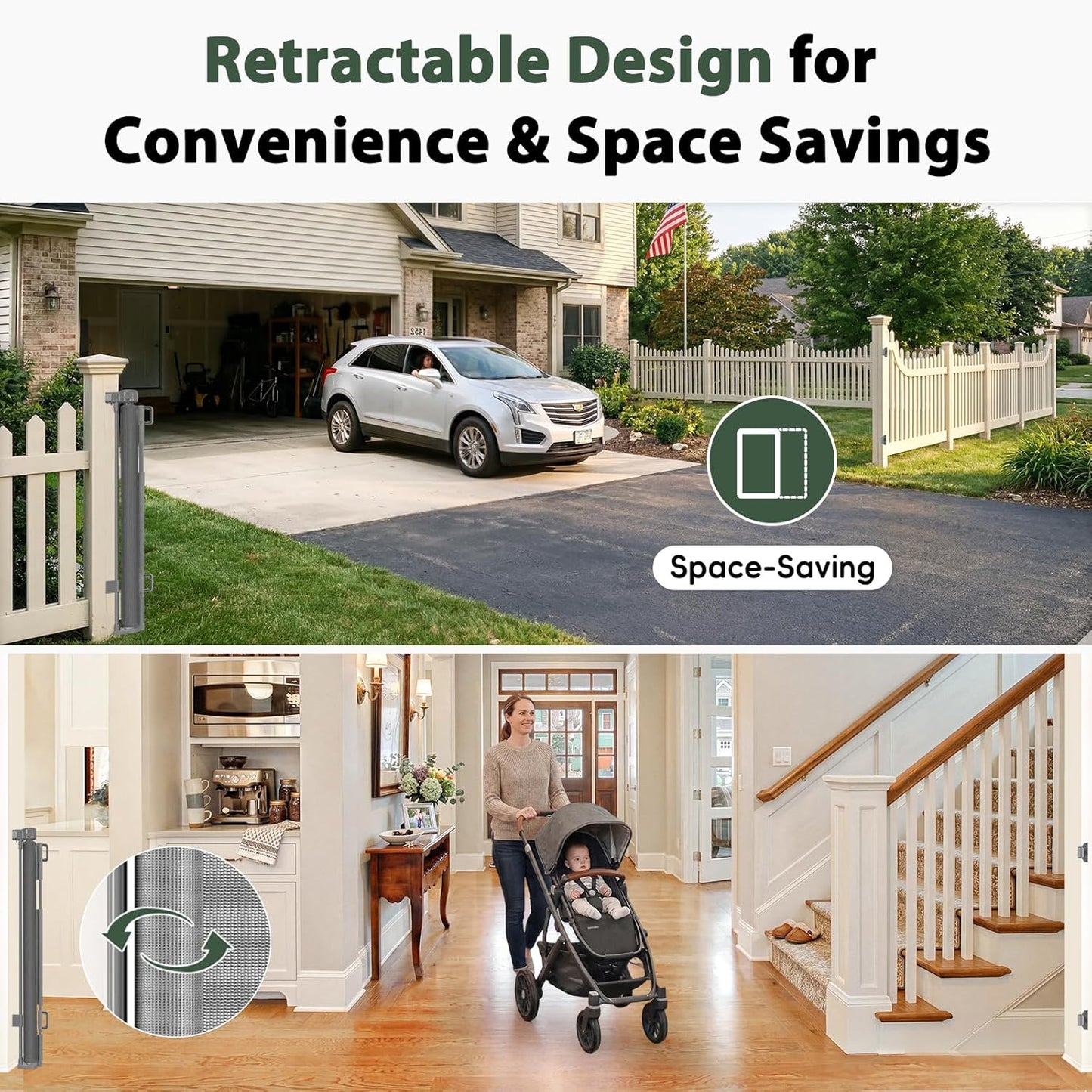 250" Reinforced Extra Wide Baby Gate Retractable Dog Gate, 21ft Extra Long Baby Gate Retractable Gates for Dogs, 48" Extra Tall Pet Gate Retractable Fence Outdoor Gate for Deck/Garage/Patio, Black