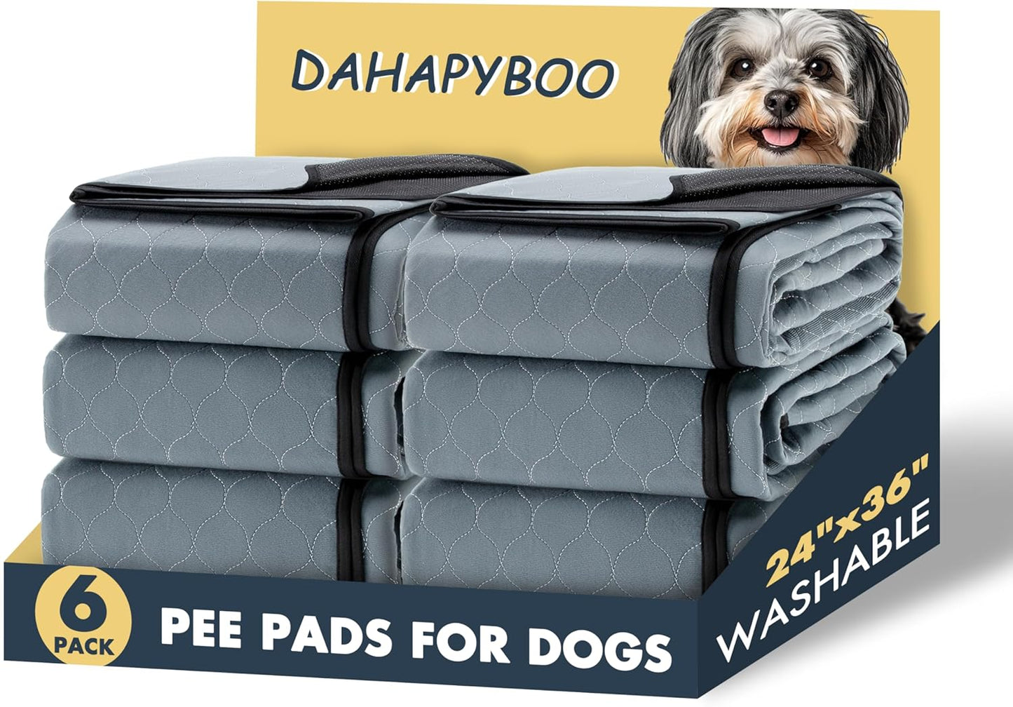 DAHAPYBOO Washable Pee Pads for Dogs,4 Pack Reusable Puppy Pads for Dogs,18x24 Non-Slip Waterproof Pet Training Pads for Crate, Playpen, Bed, Sofa,Whelping Box, Potty Training