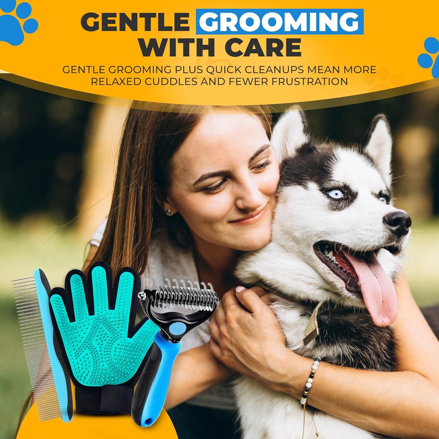 Pet Hair Removal Glove for Dogs & Cats – Dog Grooming Gloves for Shedding, Pet Hair Remover Glove – Pet Grooming Gloves, Cat Grooming Gloves & Cat Brush Glove (Glove + Finger Toothbrush Kit)