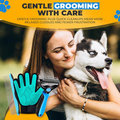 Pet Hair Removal Glove for Dogs & Cats – Dog Grooming Gloves for Shedding, Pet Hair Remover Glove – Pet Grooming Gloves, Cat Grooming Gloves & Cat Brush Glove (Glove + Finger Toothbrush Kit)
