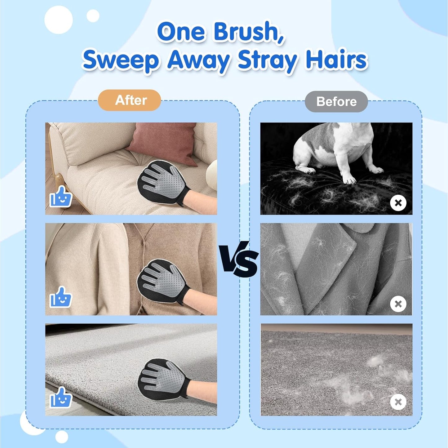 Pawaboo 2-in-1 Pet Hair Removal Glove – Reusable Electrostatic & Silicone Grooming Mitt for Dogs, Cats, Carpet, Couch, Car Seats & Clothing, Dual-Side Gentle Deshedding Tool, Easy to Clean