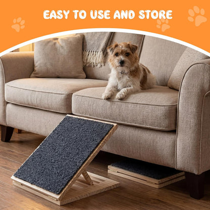 Cinnvoice 2 Packs Dog Ramp for Stairs Adjustable 5.5 to 7.48 Inch Height Foldable Wooden Pet Ramp with Non-Slip Carpet Surface for Indoor Small Dogs Cats Senior Pets (11.81 Inches/ 30 cm)