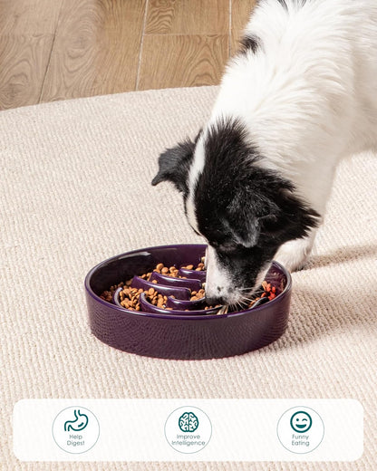 vancasso Slow Feeder Dog Bowl, 1.5 Cup Ceramic Slow Feeding Food Dish for Small and Medium Breed, Puzzle Dog Food Bowl for Fast Eater, Pink