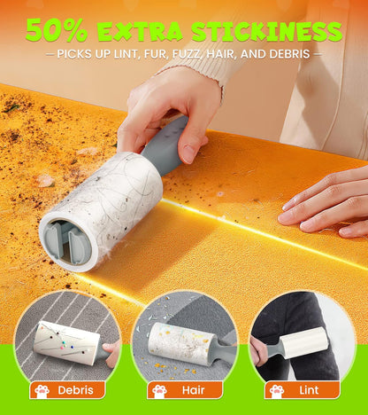 Lint Rollers for Pet Hair Extra Sticky, 500 Sheets Mega Value Set Roller with 2 Upgraded Handles, 5 Portable Lint Roller for Clothes, Furniture, Carpet, Dog & Cat Hair Remover