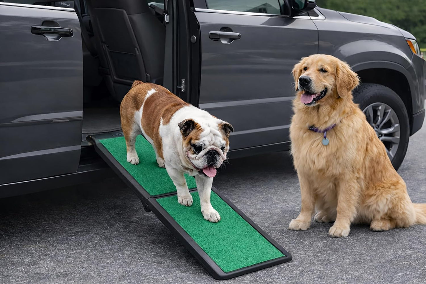 Pet Gear SupertraX Ramps for Dogs and Cats, Maximum Traction Surface, Portable/Easy-Fold (No Tools Required), Built in Handle for Travel, 5 Models, 42" L X 16" W, Supports 150 lbs, Wheat