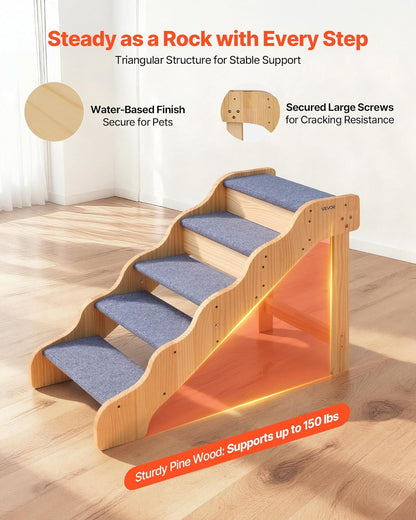 VEVOR Wood Pet Stairs, 2-Step Dog Stairs for Beds, Sofa & Cars, 110lbs Load Capacity, Floded Flat Design, Stable & Sturdy Cat & Dog Step Ladder for Small Medium Large Older Pet Puppy Essentials