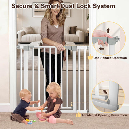 30"-62.5" Extra Wide Baby Gate for Doorways/Hallways,Pressure-Mounted Dog Gate Indoor for Stairs, Auto Close Pet Door for Child/pet Proof Safety, No Need Drilling, White