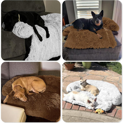 Calming Dog Bed Fluffy Plush Dog Mat for Furniture Protector with Removable Washable Cover for Large Medium Small Dogs and Cats (Large, Light Grey)
