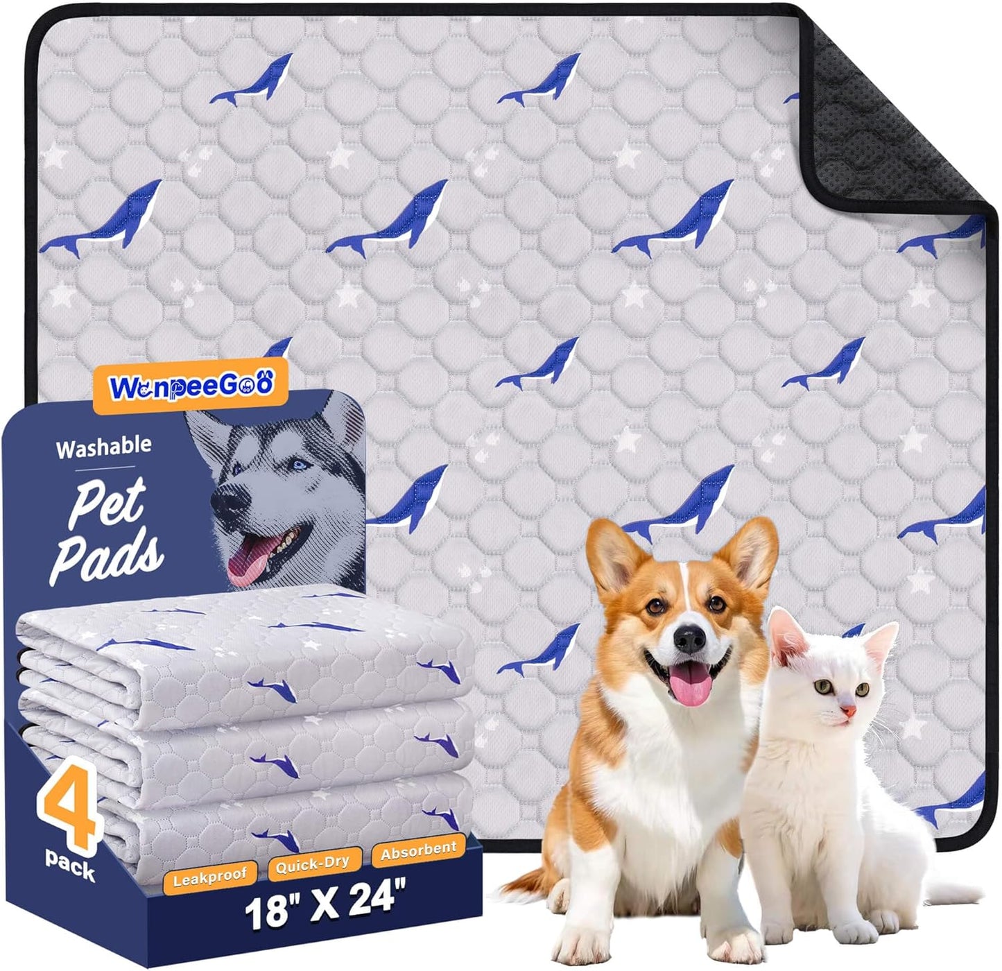 WanpeeGoo Washable Pee Pads for Dogs, 2Pack Reusable Puppy Pads, Super Absorbent & Leakproof Dog Pads, Anti-Slip Dog Pee Pads for Puppy Training & Incontinence, Feather Pattern 36"x41"